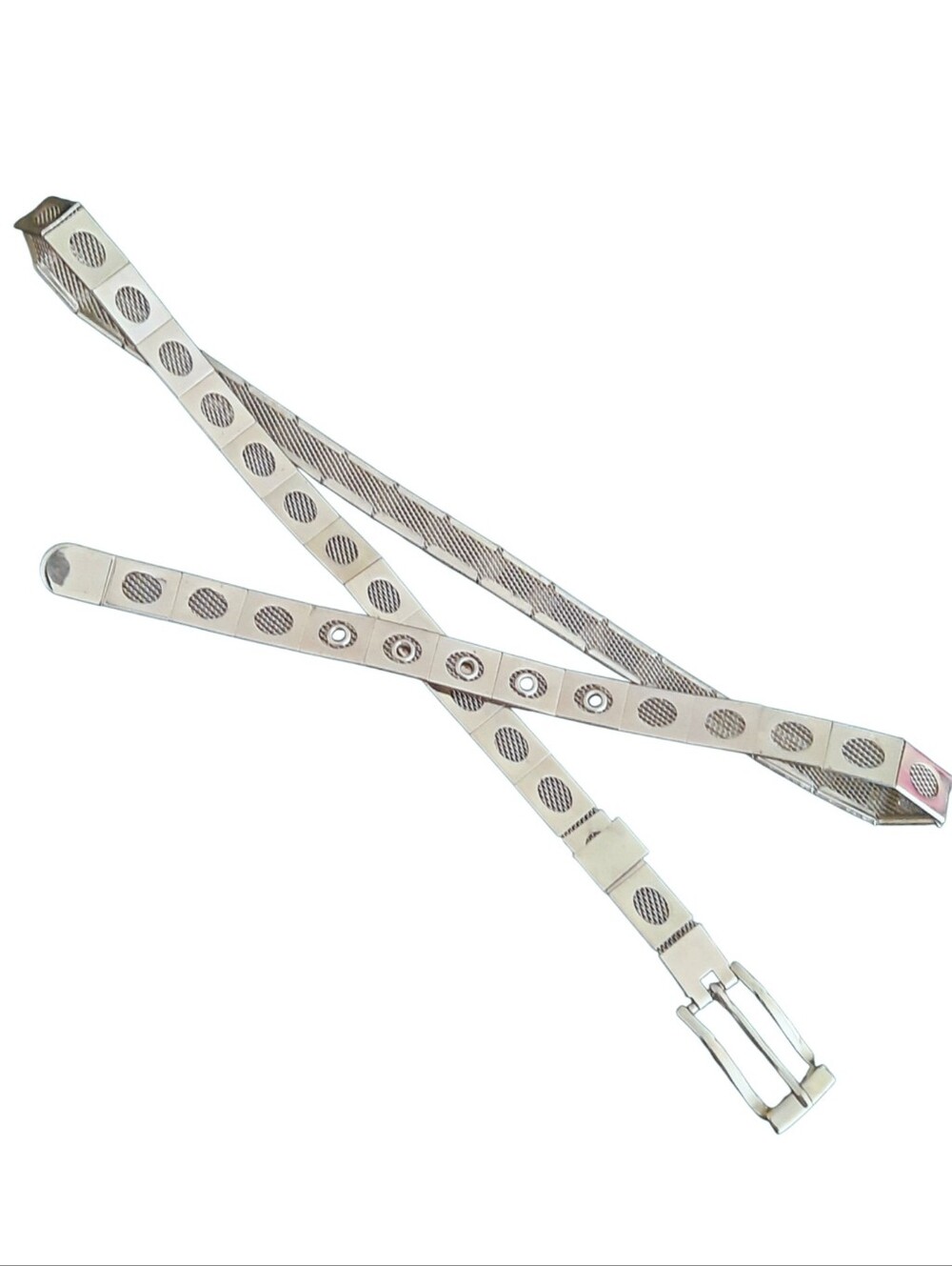 Vintage Silver-tone Metal Link Skinny Belt w/Mesh Inlay Sz M/L